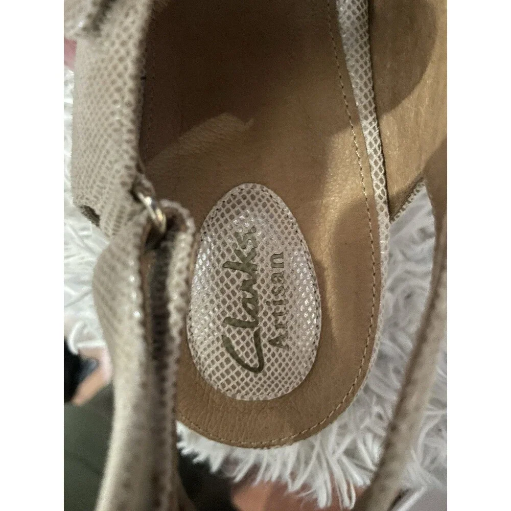 CLARKS WOMEN'S TIFFANI ALDORA NATURAL BEIGE LEA SLINGBACK SANDALS SHOES 9.5